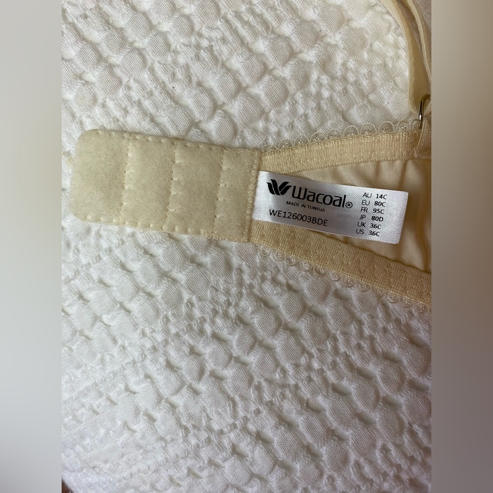 Wacoal 36C 36 C Lace Satin Silk Bra Ivory Off White Lightly Lined Balconette - Picture 8 of 9